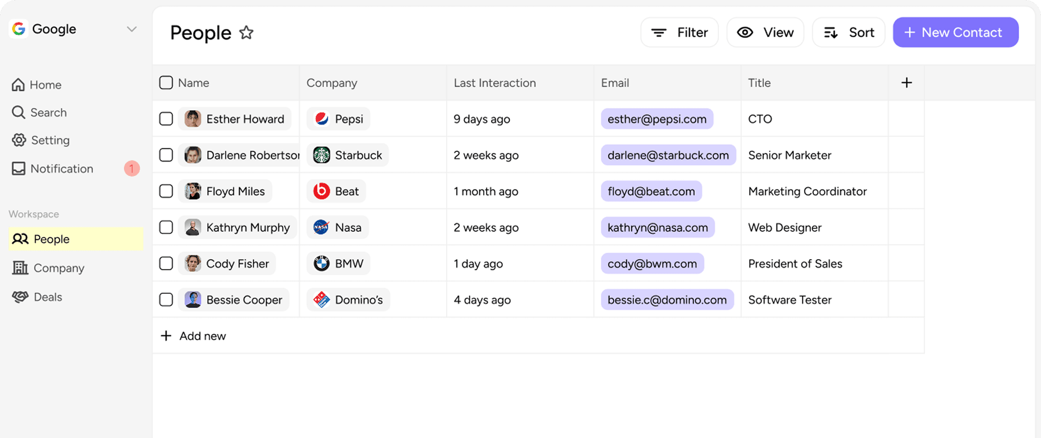 A preview of the Mobius CRM dashboard interface